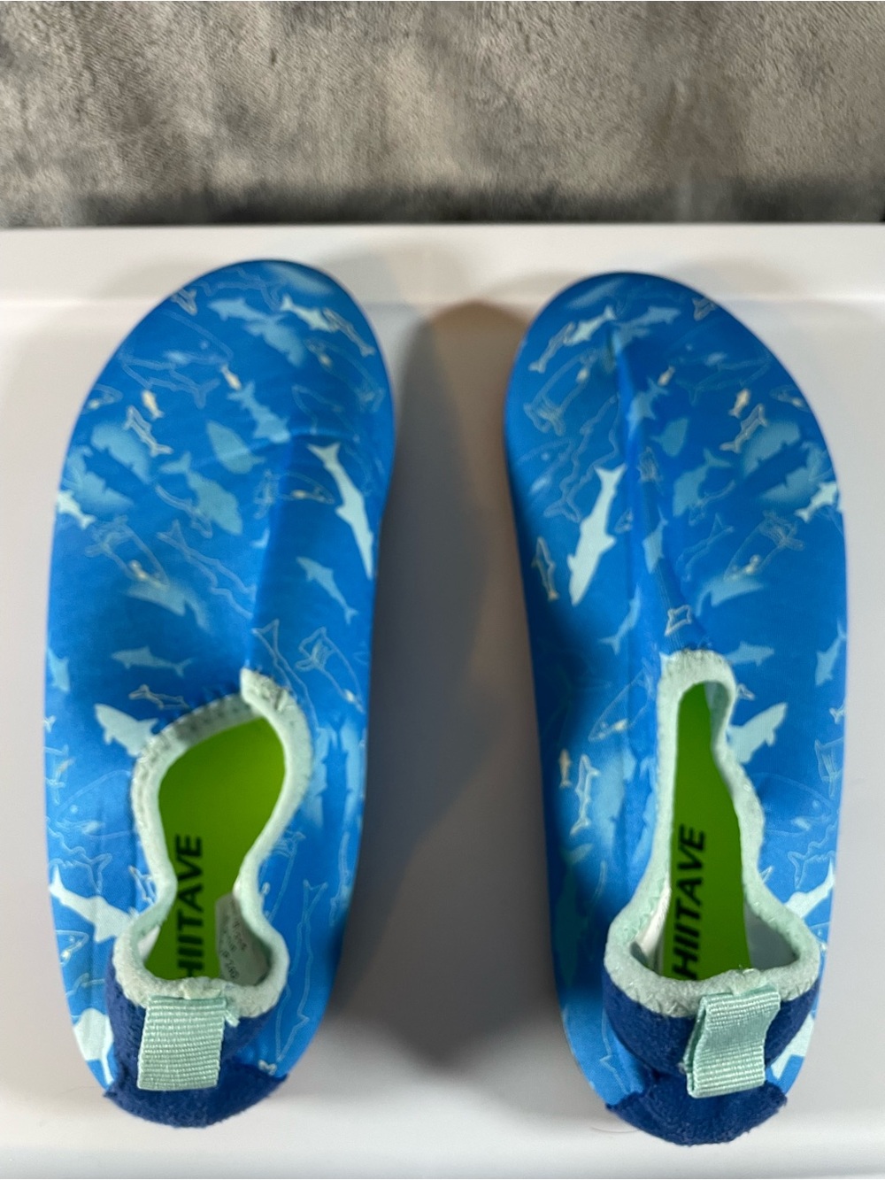 Kids Blue Shark-Print Water Shoes with Lime Insole